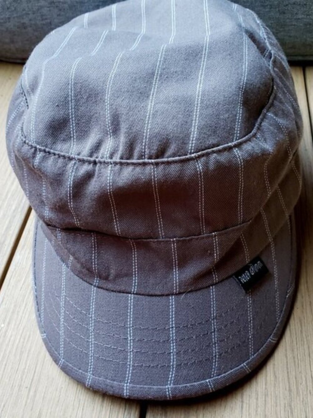 EUC PETER GRIMM cotton conductor styled charcoal pin stripe (M) headwear